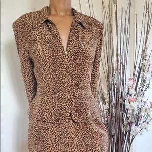 90’s Vintage Allison Taylor Animal print Suit Jacket and Skirt- Large- Cheetah